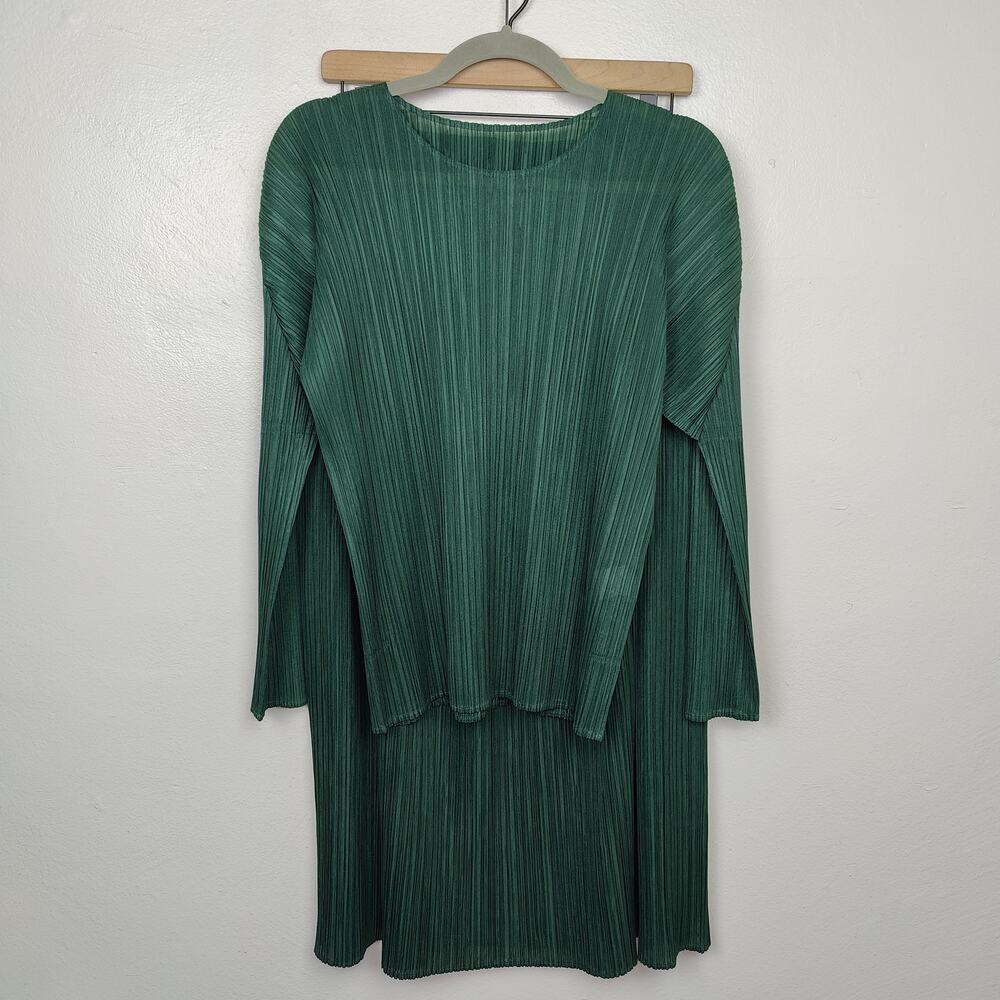 Issey Miyake Green Pleated Maxi Skirt Set